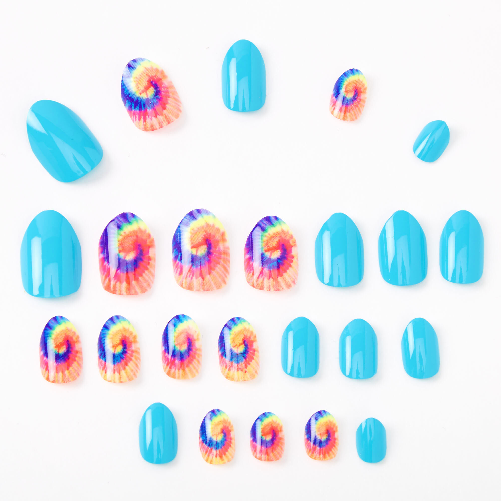 Tie Dye Stiletto Press On Faux Nail Set - Blue, 24 Pack,
