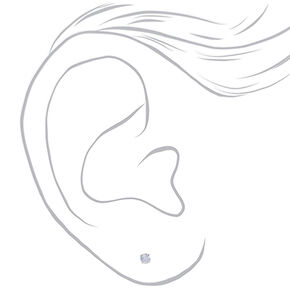 Silver-tone Cubic Zirconia Round Stud Earrings - 4MM,