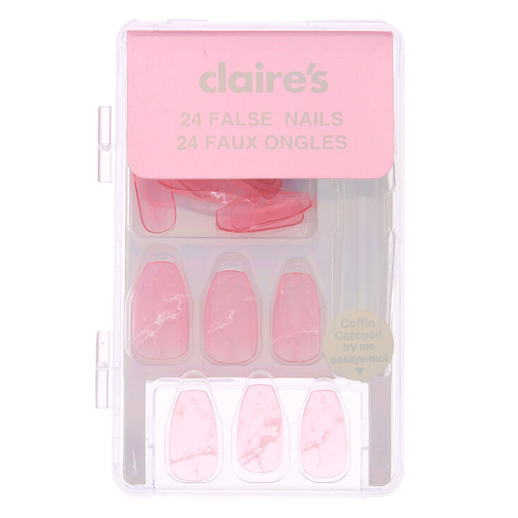 Jelly Marble Coffin Faux Nail Set Pink 24 Pack Claire S Us