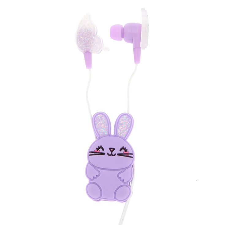 Glitter Bunny Earbuds With Winder Purple Claire S