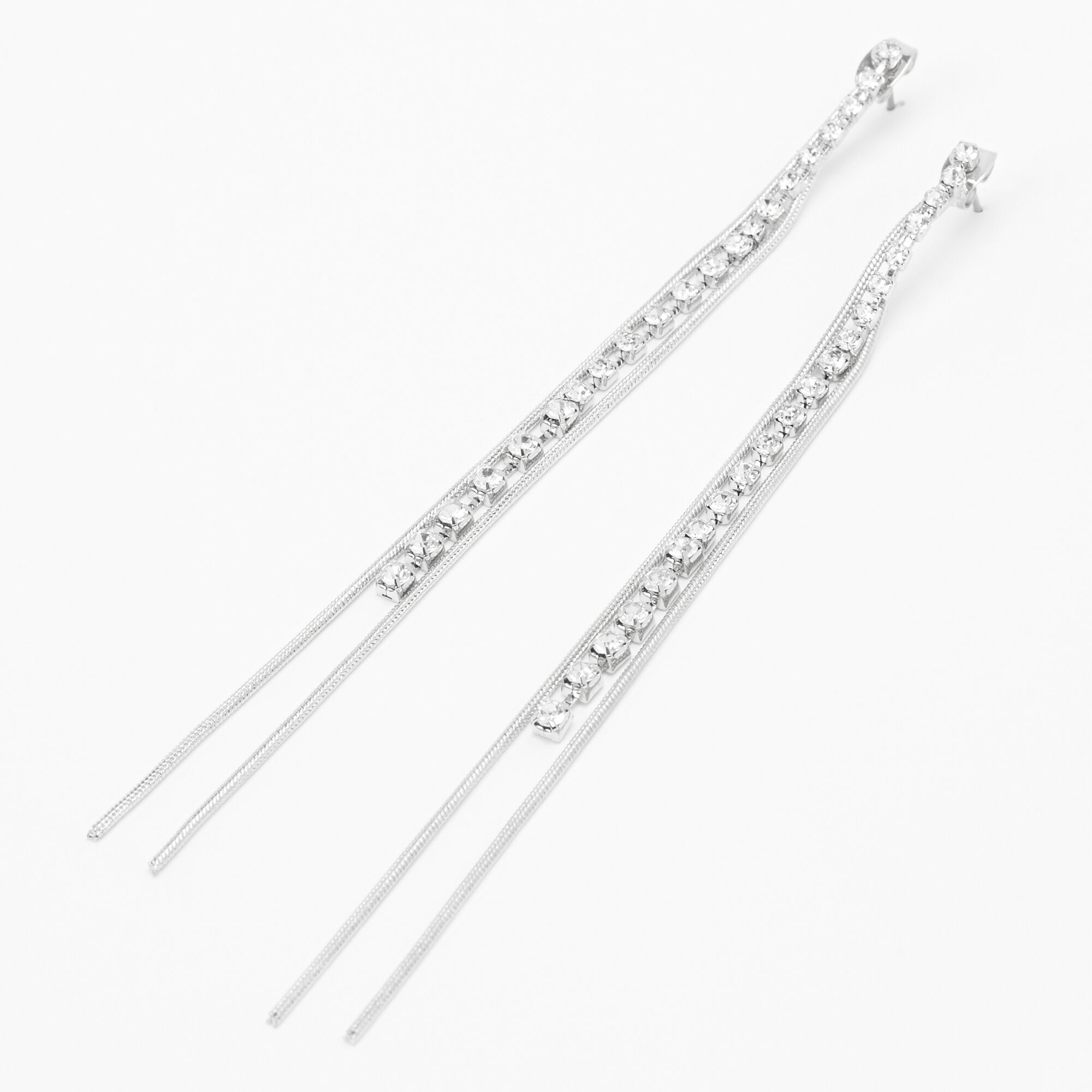 View Claires Tone 4 Crystal Snake Linear Drop Earrings Silver information