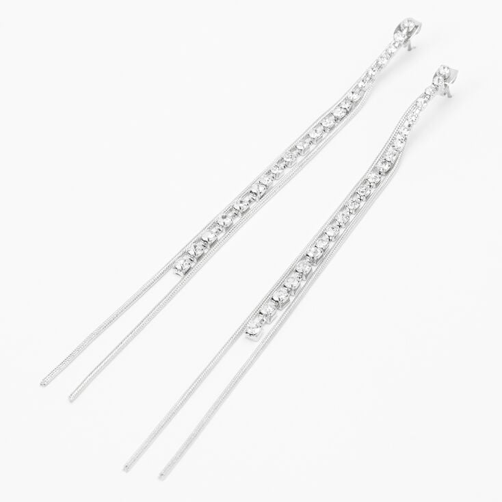 Silver 4&quot; Crystal Snake Linear Drop Earrings,
