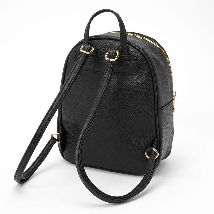 Black Faux Leather Pearl Studded Small Backpack,