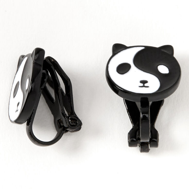 Clous d&rsquo;oreilles &agrave; clip panda yin et yang noirs,