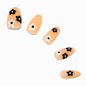 Black &amp; White Daisy Stiletto Vegan Faux Nail Set - 24 Pack,