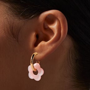 Gold-tone Pink Chunky Flower 30MM Hoop Earrings,