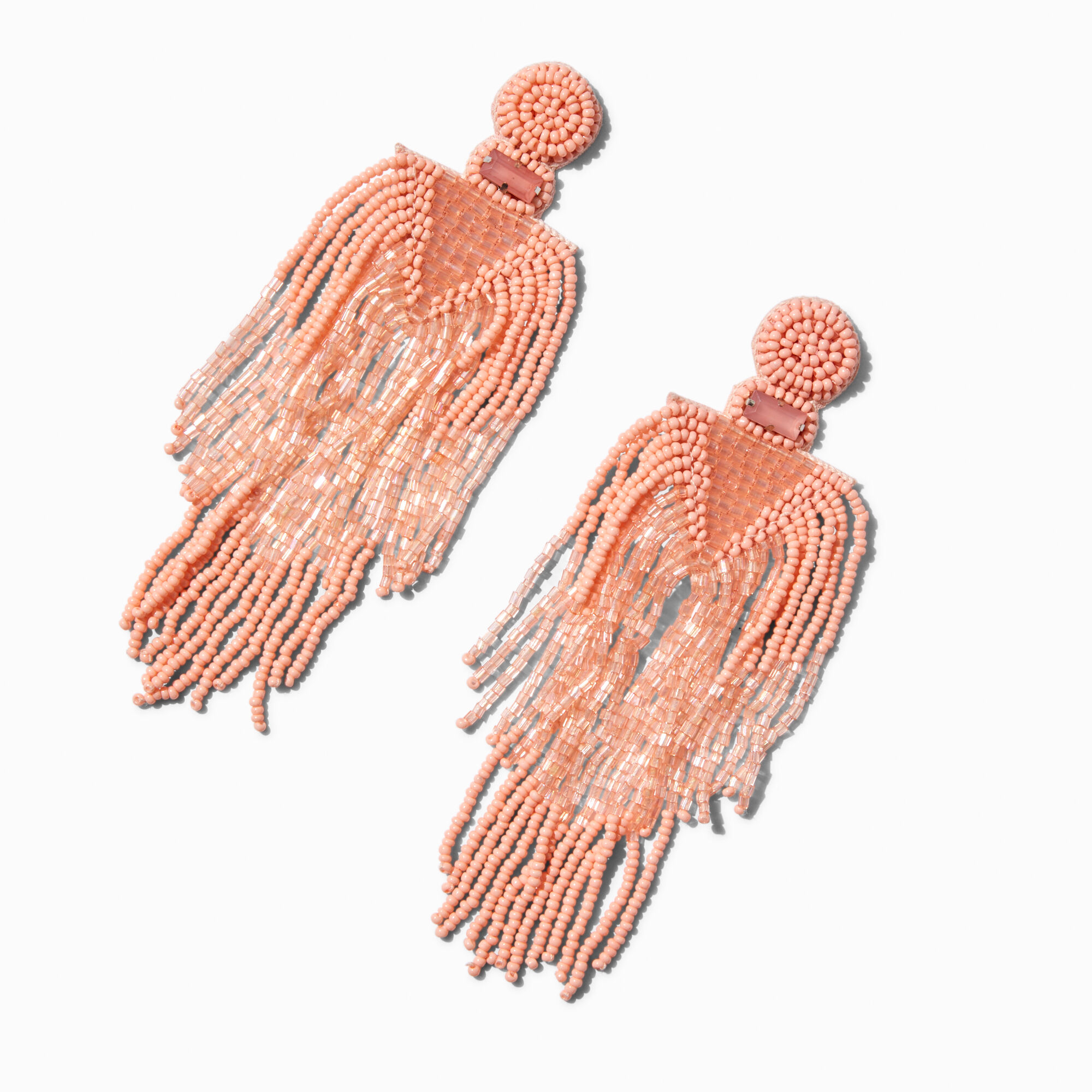 View Claires Beaded Fringe 3 Drop Earrings Pink information