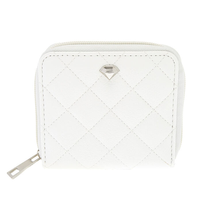 Portefeuille blanc matelass&eacute; compact,