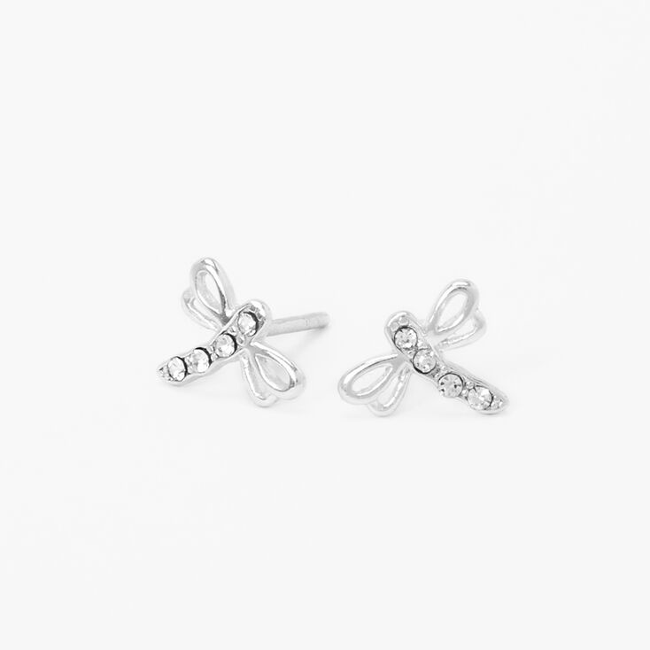Sterling Silver Crystal Dragonfly Stud Earrings,