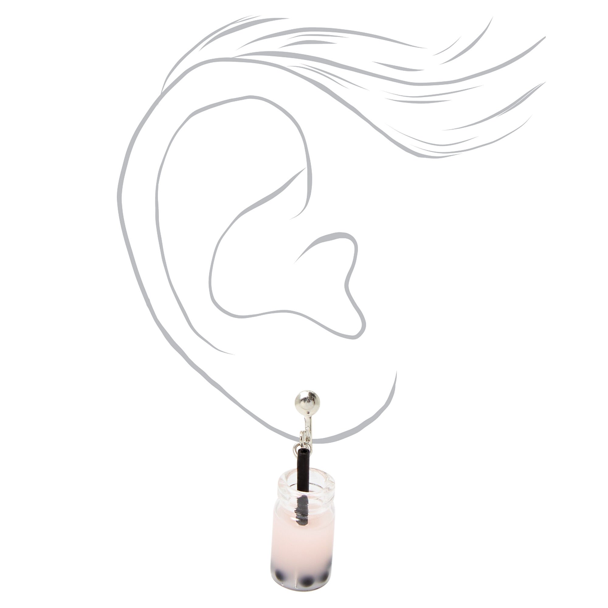 Silver 1" Bubble Tea Clip-On Drop Earrings,