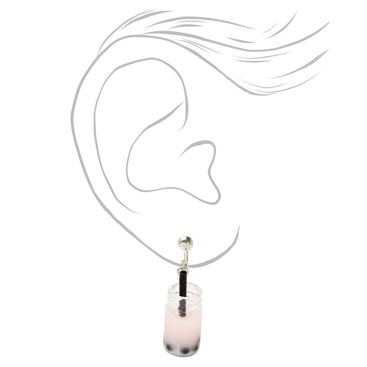 Silver 1&quot; Bubble Tea Clip On Drop Earrings,