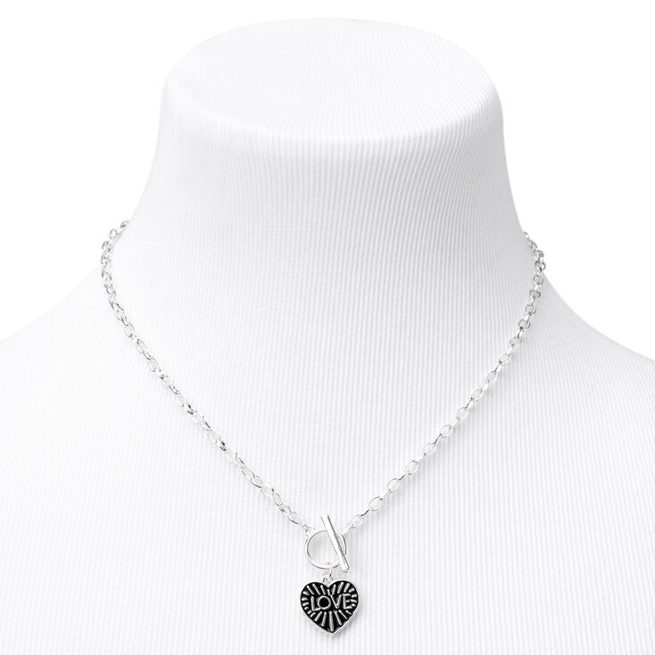 Silver Love Heart Toggle Chain Pendant Necklace,