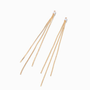 Gold Cubic Zirconia Stud 4&quot; Chain Linear Drop Earrings,