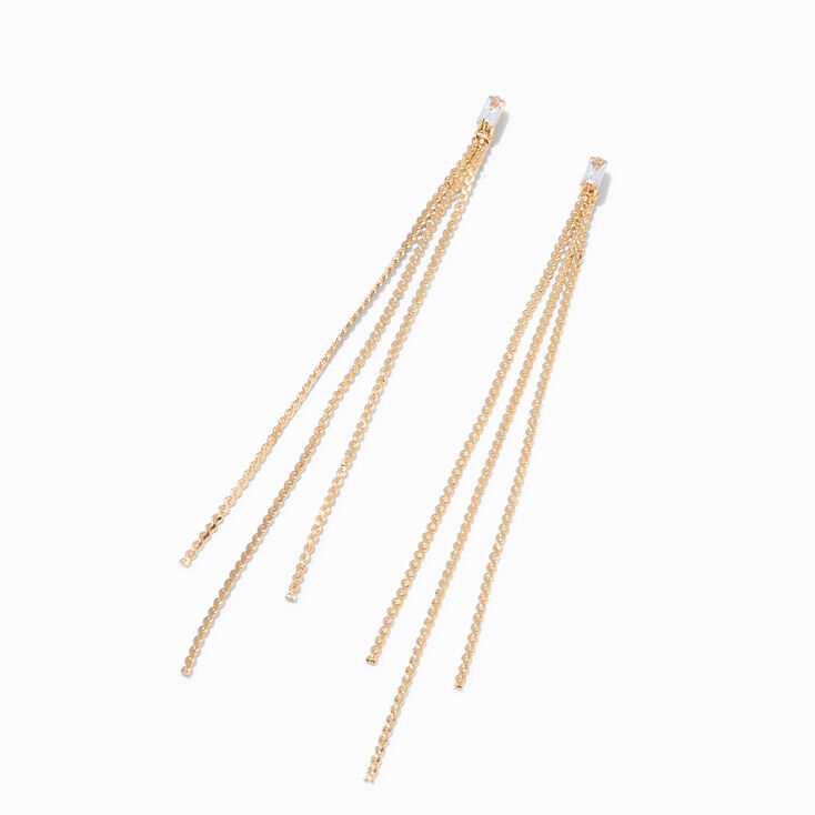 Gold Cubic Zirconia Stud 4&quot; Chain Linear Drop Earrings,