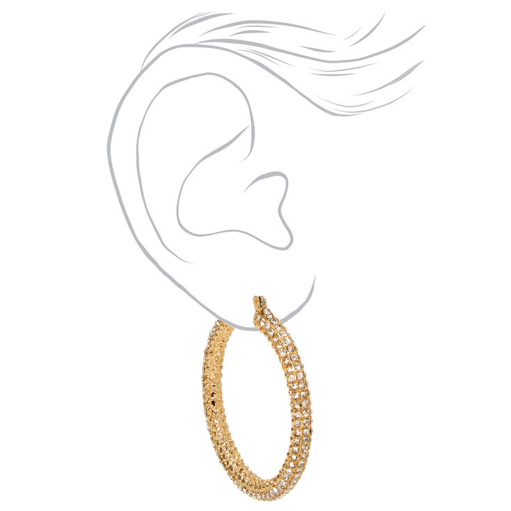 Gold 50MM Stone Hinge Hoop Earrings,