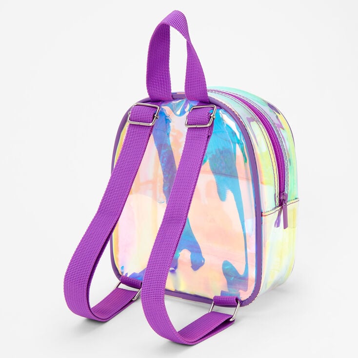 Claire&#39;s Club Purple Transparent Confetti Animal Pals Mini Backpack,