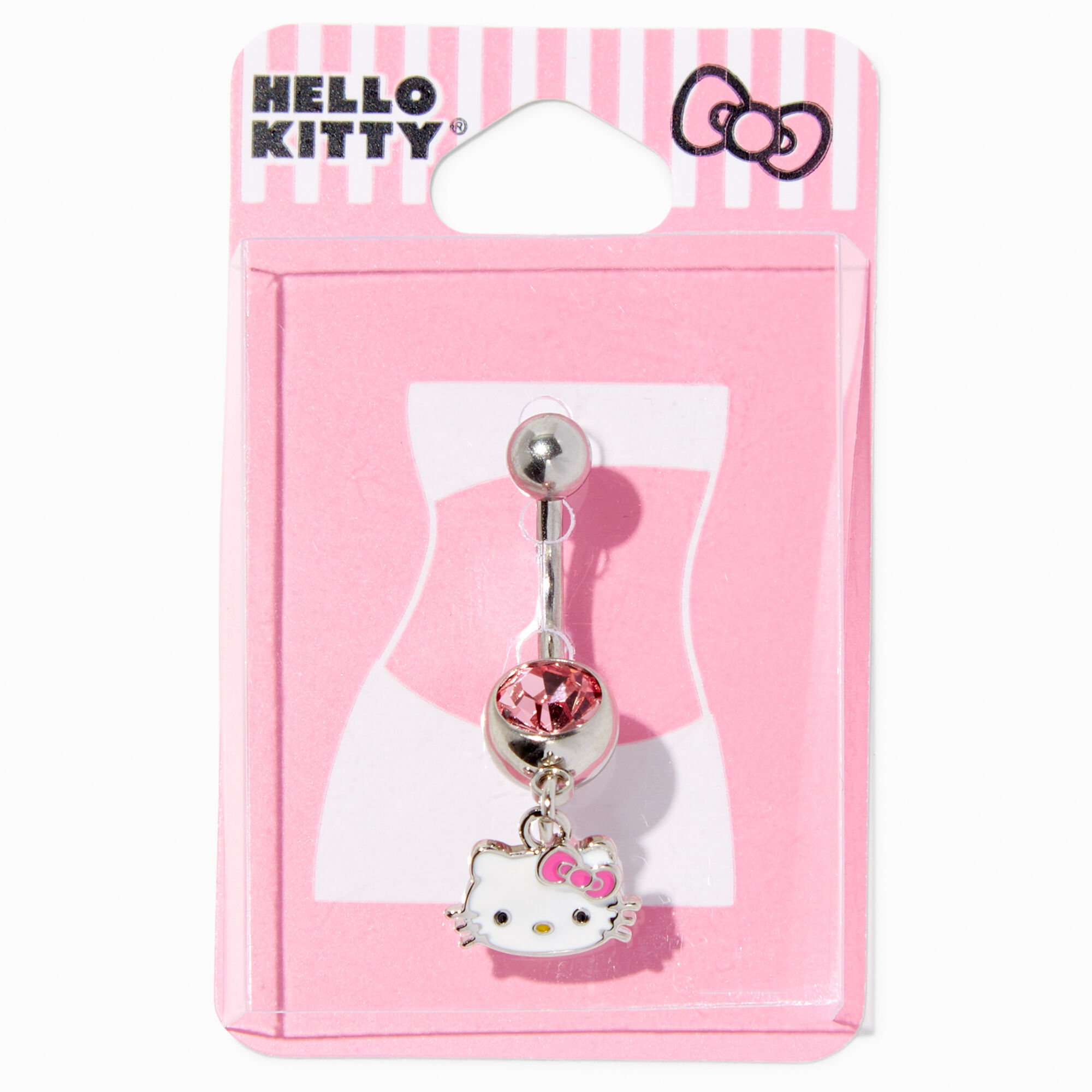 View Claires Hello Kitty SilverTone 14G Stone Charm Belly Ring Pink information