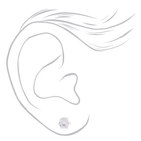 Silver Cubic Zirconia Round Stud Earrings - 5MM,