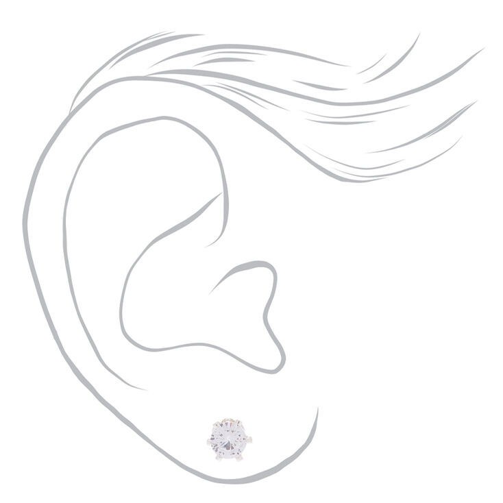 Clous d&#39;oreilles ronds avec strass en zircon cubique d&#39;imitation couleur argent&eacute;e - 5&nbsp;mm,