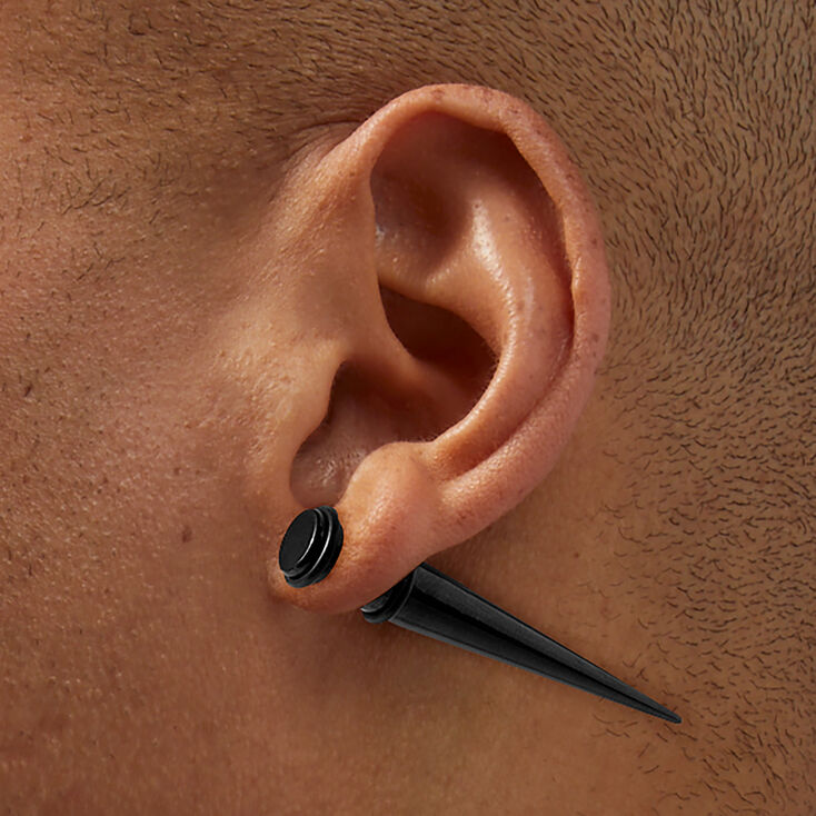 Black Stainless Steel Faux Taper Earrings,