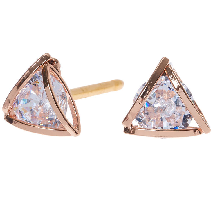 Rose Gold Cubic Zirconia 8MM Round Geometric Stud Earrings,