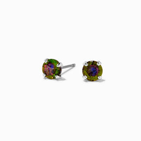 Rainbow AB Iridescent Cubic Zirconia 5mm Stud Earrings ,