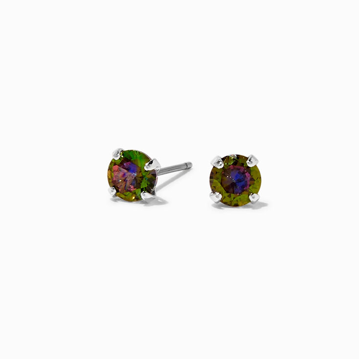 Rainbow AB Iridescent Cubic Zirconia 5mm Stud Earrings ,