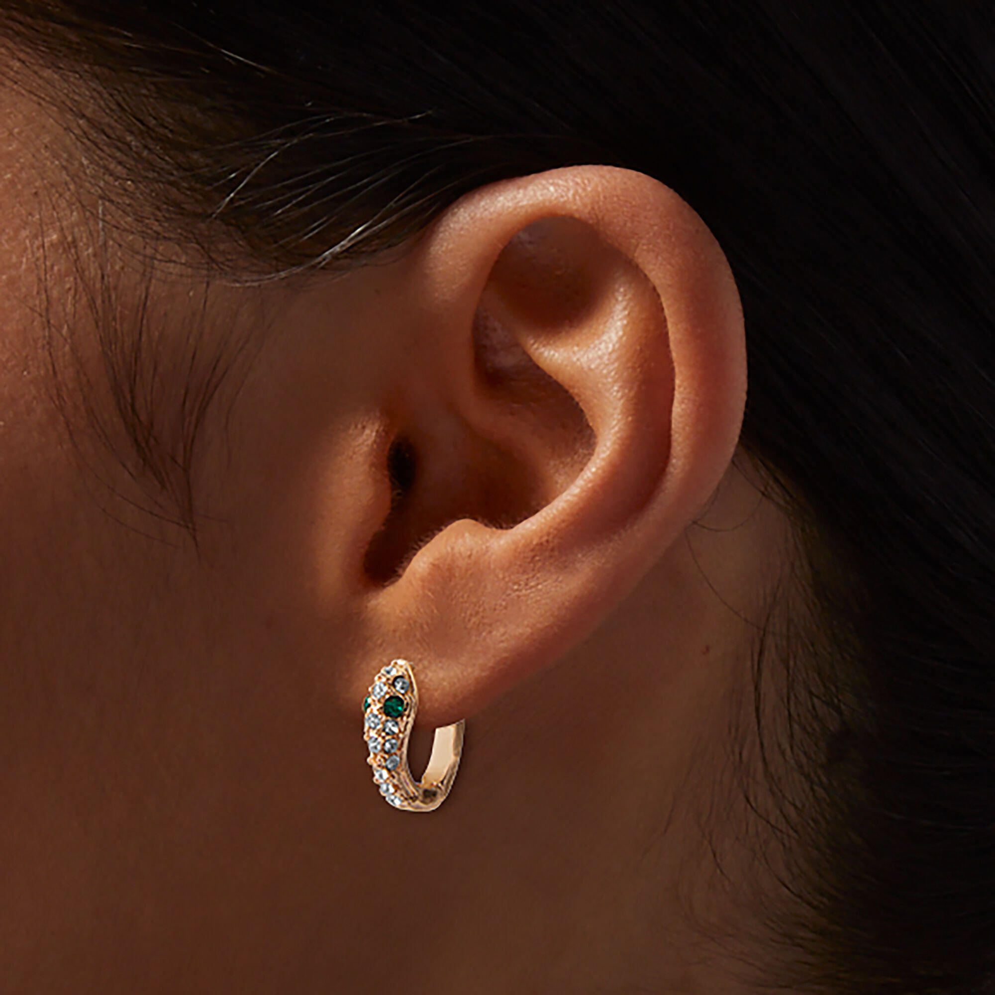 Gold-tone Pavé Snake Huggie Hoop Earrings,