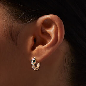 Gold-tone Pav&eacute; Snake Huggie Hoop Earrings,