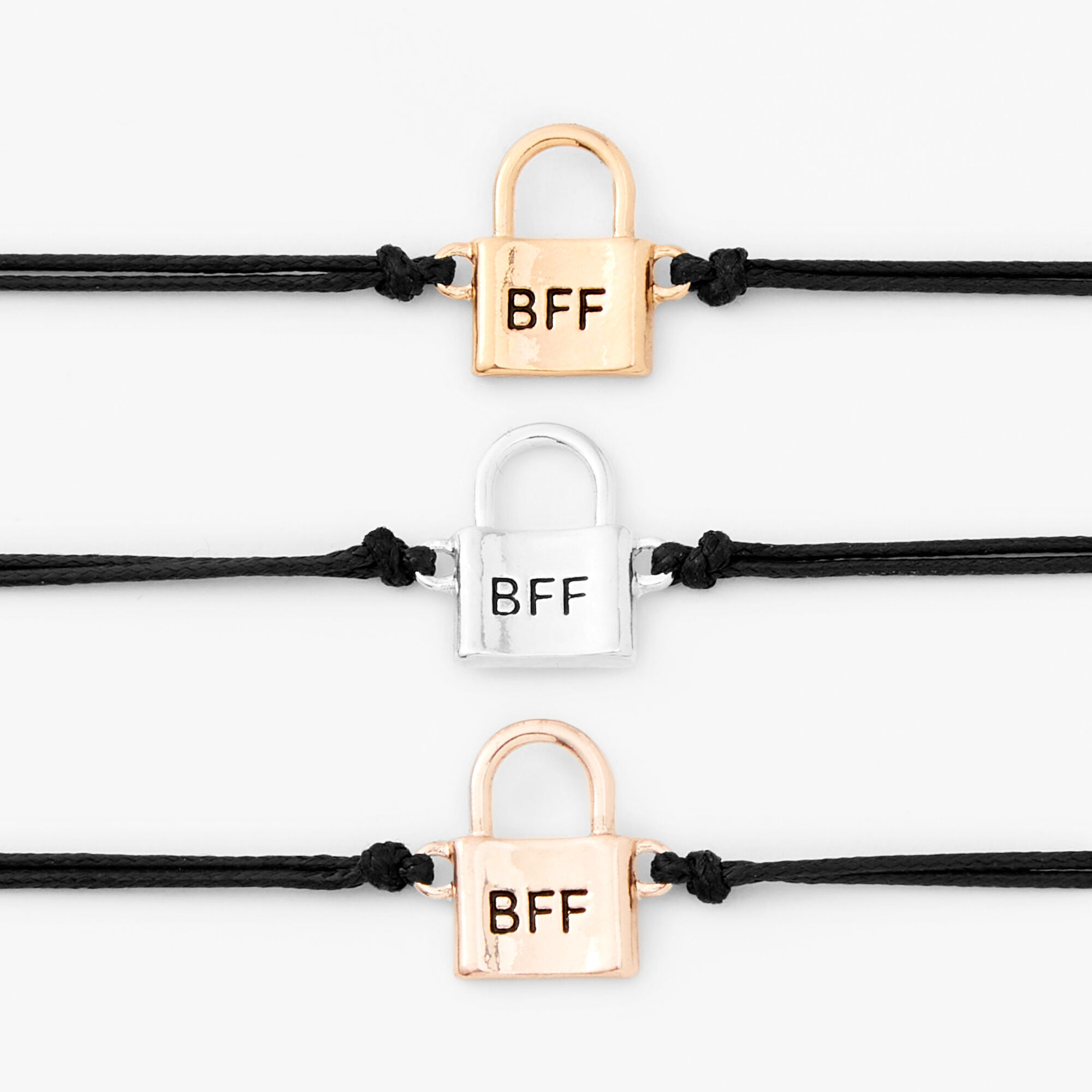 Mixed Metal Padlock Adjustable Friendship Bracelets - 3 Pack,
