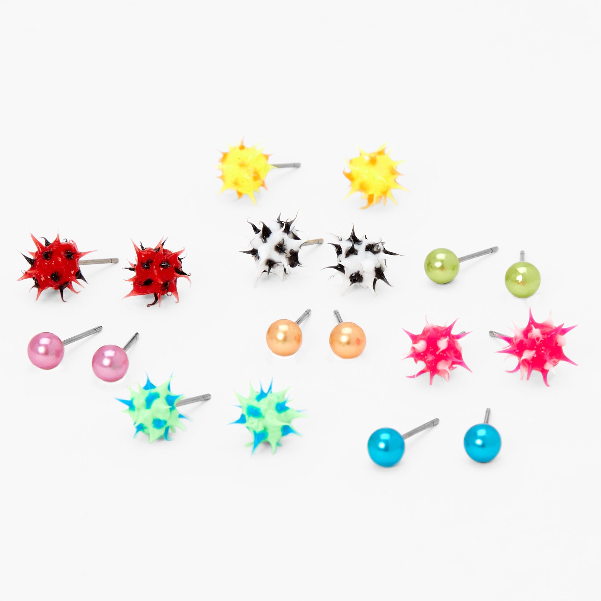 View Claires Bright Rave Burst Stud Earrings 9 Pack Silver information