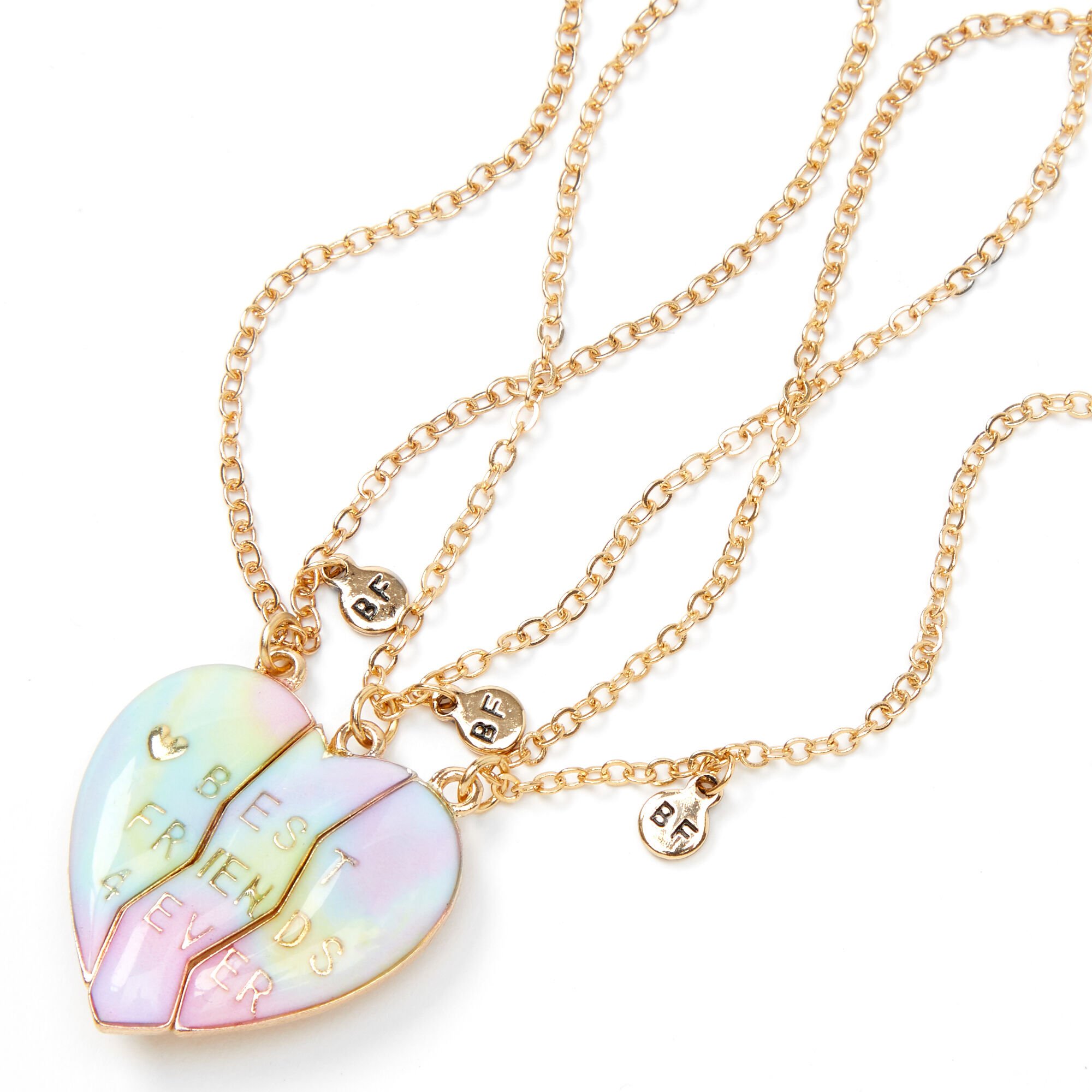 View Claires Best Friends Pastel Ombre Heart Pendant Necklaces 3 Pack Blue information