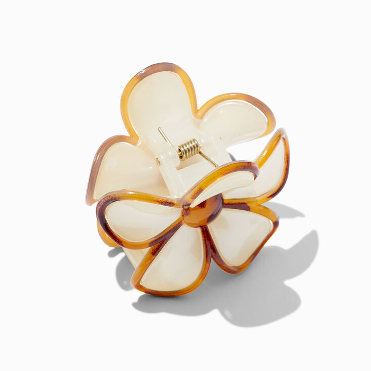 Cream &amp; Tortoiseshell Lined Flower Hair Claw,