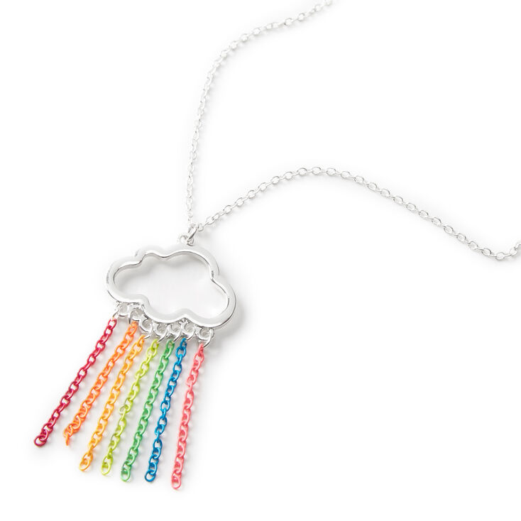 Silver Rainbow Cloud Cascading Chains Pendant Necklace,