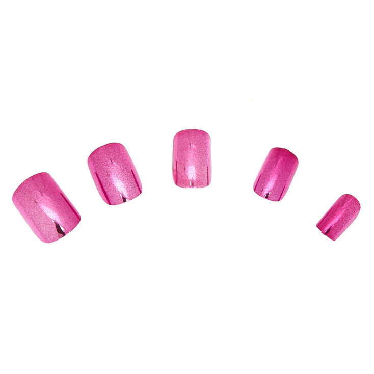 Metallic Square Faux Nail Set - Pink, 24 Pack,