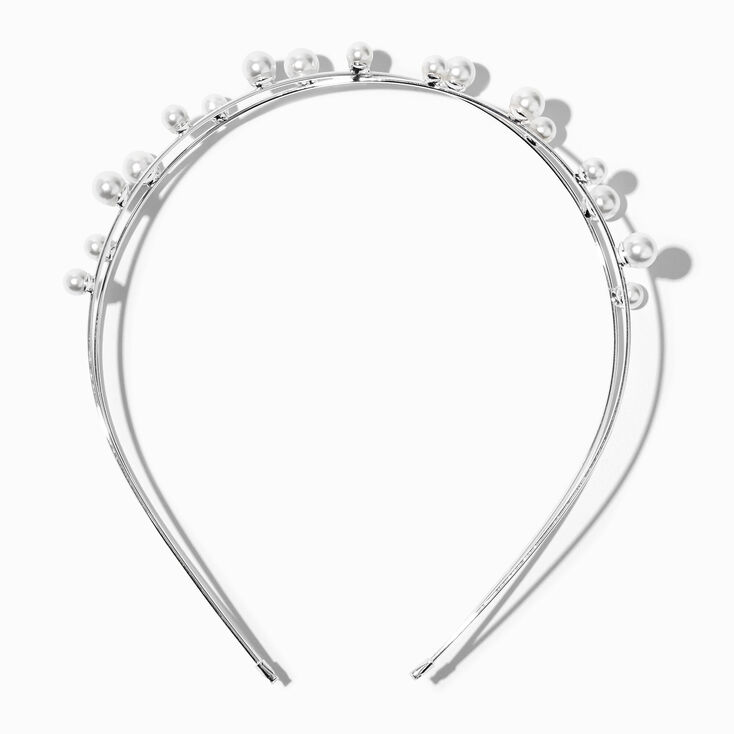 Silver Criss-Cross Pearl Two Row Headband,