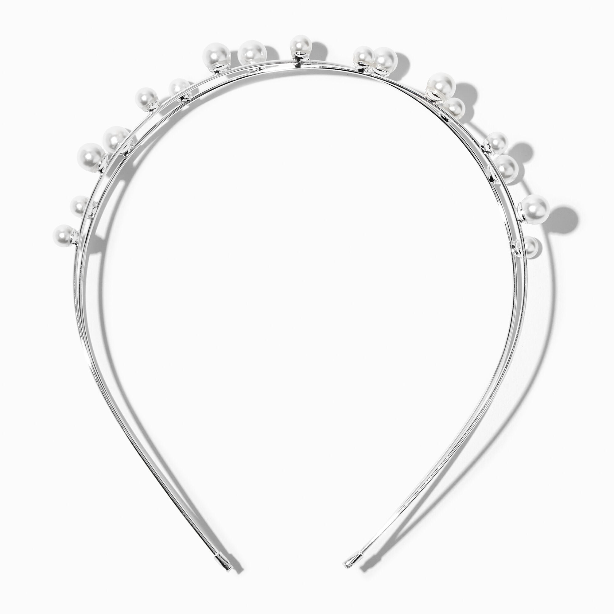 View Claires Tone CrissCross Pearl Two Row Headband Silver information