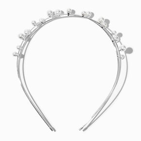 Silver Criss-Cross Pearl Two Row Headband,