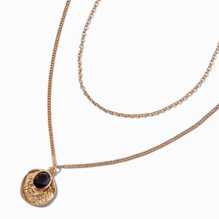 Collier multi-rangs pendentif pi&egrave;ce couleur dor&eacute;e,