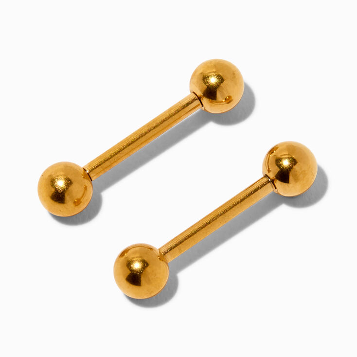 Gold-tone Titanium 14G Nipple Bars - 2 Pack,