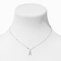 Silver Half Stone Initial Pendant Necklace - A,