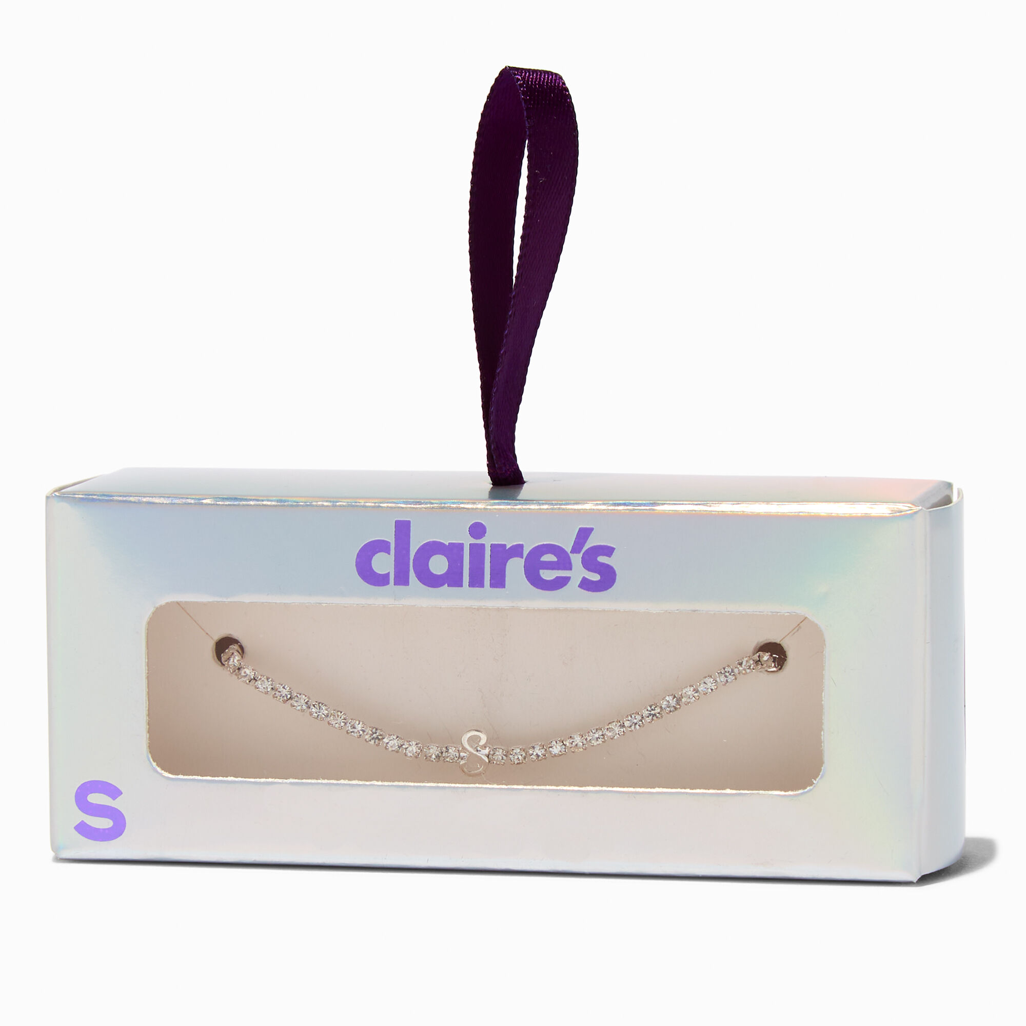 Silver-tone Crystal Letter Initial Bracelet - S,