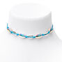 Blue Tie Dye Cowrie Shell Choker Necklace - Silver,