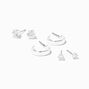 Silver-tone Cubic Zirconia Studs &amp; White Enamel Hoop Earrings - 3 Pack,