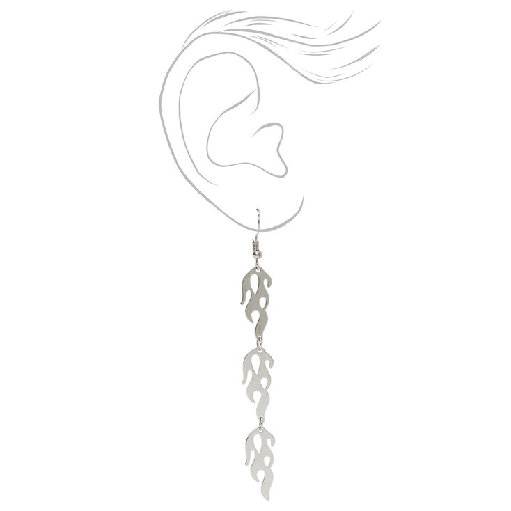 Silver 3&quot; Triple Flame Linear Drop Earrings,