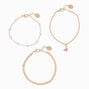Gold-tone Pink Butterfly &amp; Pearl Bracelet Set - 3 Pack ,