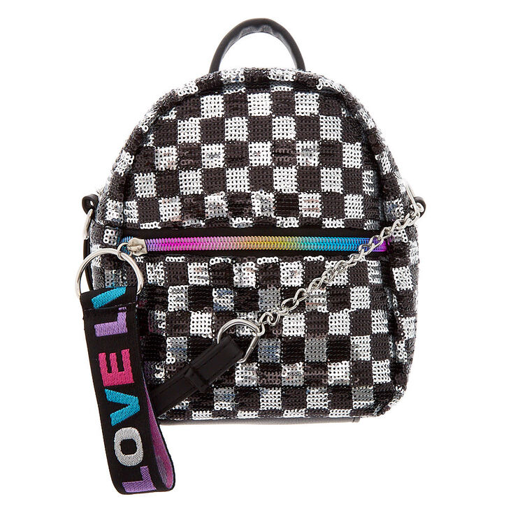Checkered Sequin Mini Backpack Crossbody Bag,