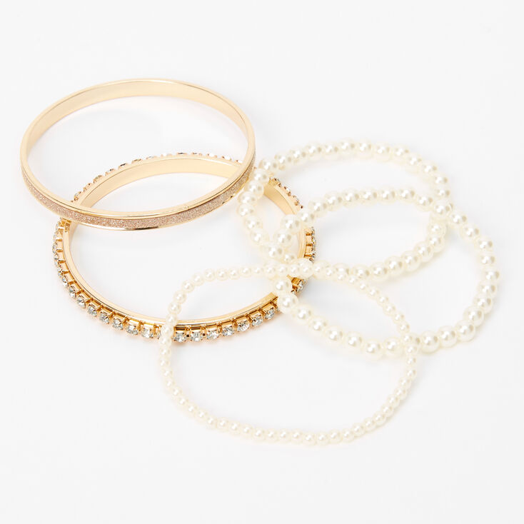 Bracelets &eacute;lastiques et bracelets fins bangle avec perles d&#39;imitation couleur dor&eacute; rose Claire&#39;s&nbsp;Club - Lot de 5,