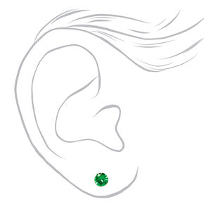 Green Cubic Zirconia 5mm Round Stud Earrings,
