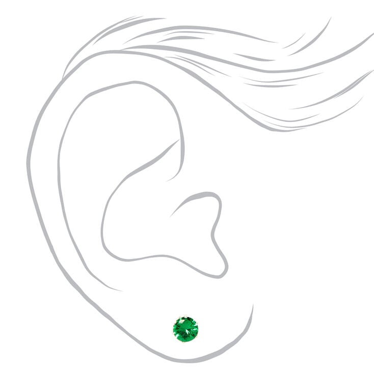 Green Cubic Zirconia 5mm Round Stud Earrings,
